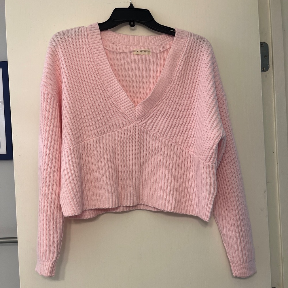 LA Hearts Pink V Neck Knit Crop Cotton Blend Sweater size XS